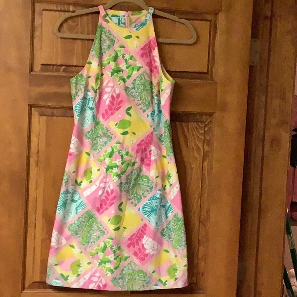 Lilly Pulitzer Pink and Green Halter Sheath Dress